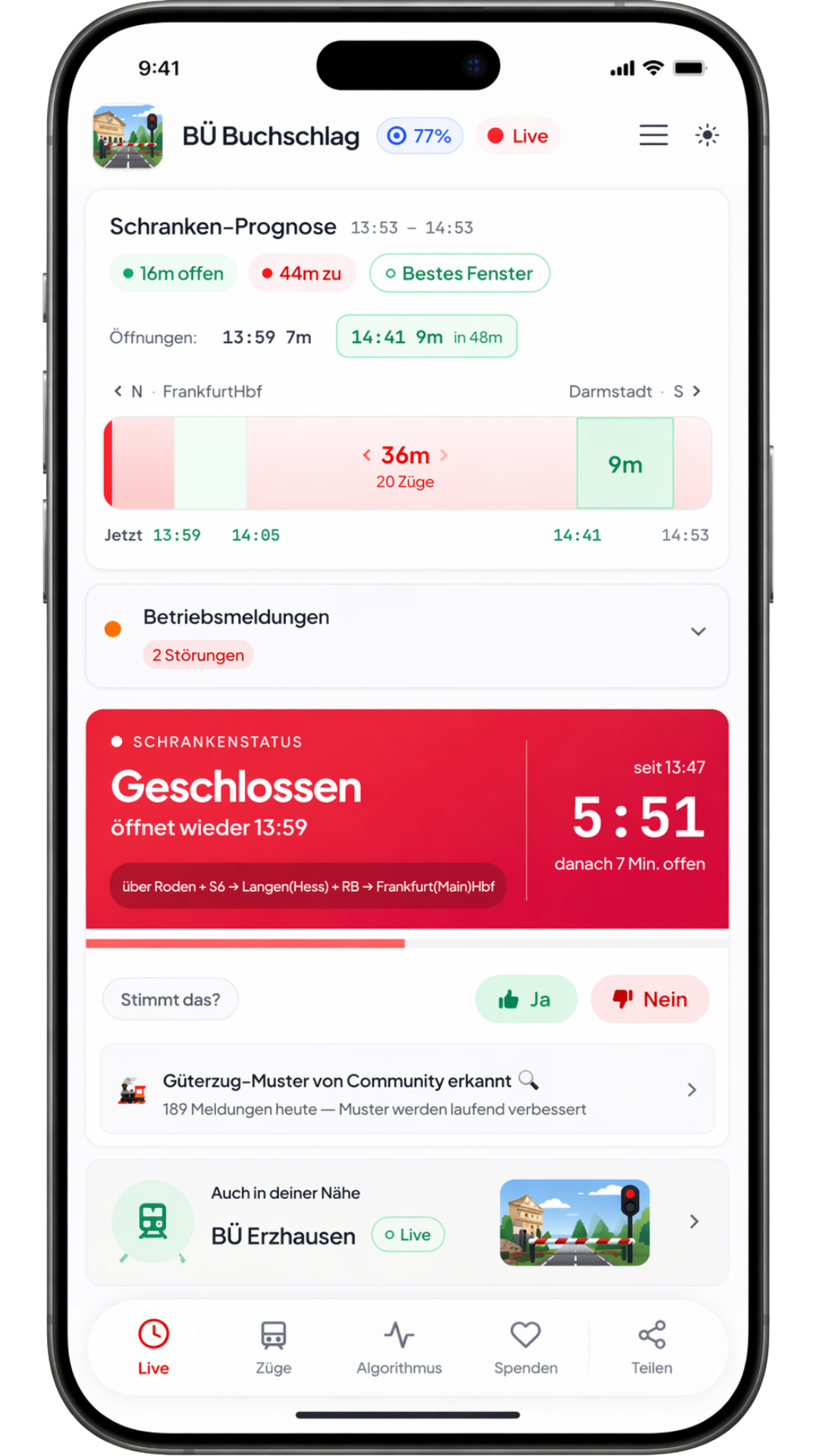 App-Screenshot schrankenprognose.de